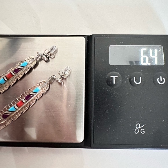 Navajo Turquoise Earrings Stone Inlay By FY FRANK YAZZIE Signed Sterling 925 - Picture 11 of 12